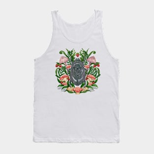 Summer Beetle - Green Beetle with Strawberries and Toadstools on Emerald Tank Top